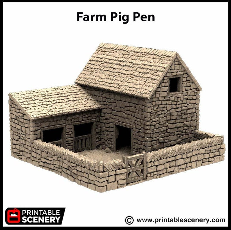 Farm Pig Pen - King and Country, dnd Medieval building, Village, Town, Wargaming Terrain, Scatter scenery, Farming, Diorama, Animals-6