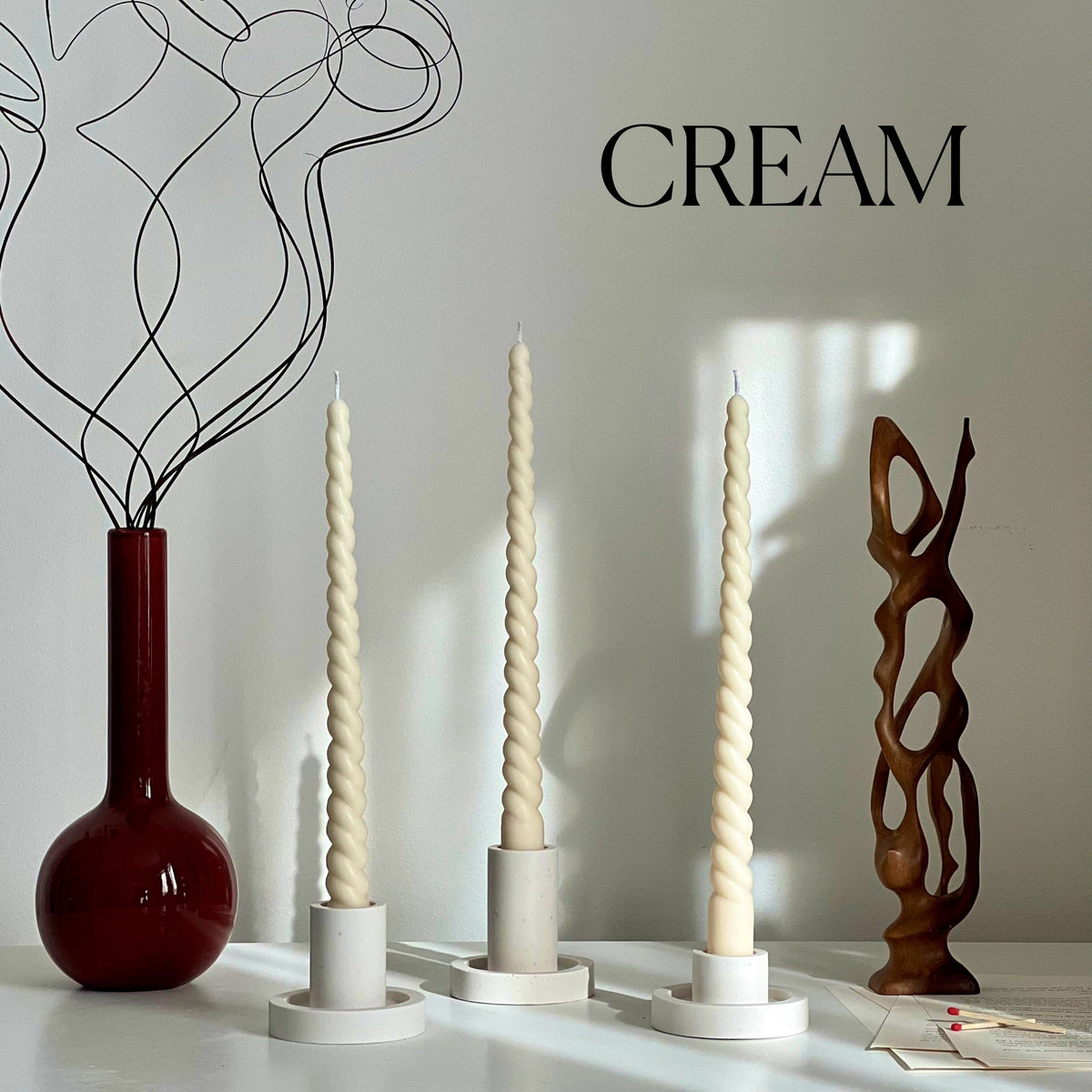 Tall Twisted Soy Wax Taper Candle: Handmade Pastel Decor-4