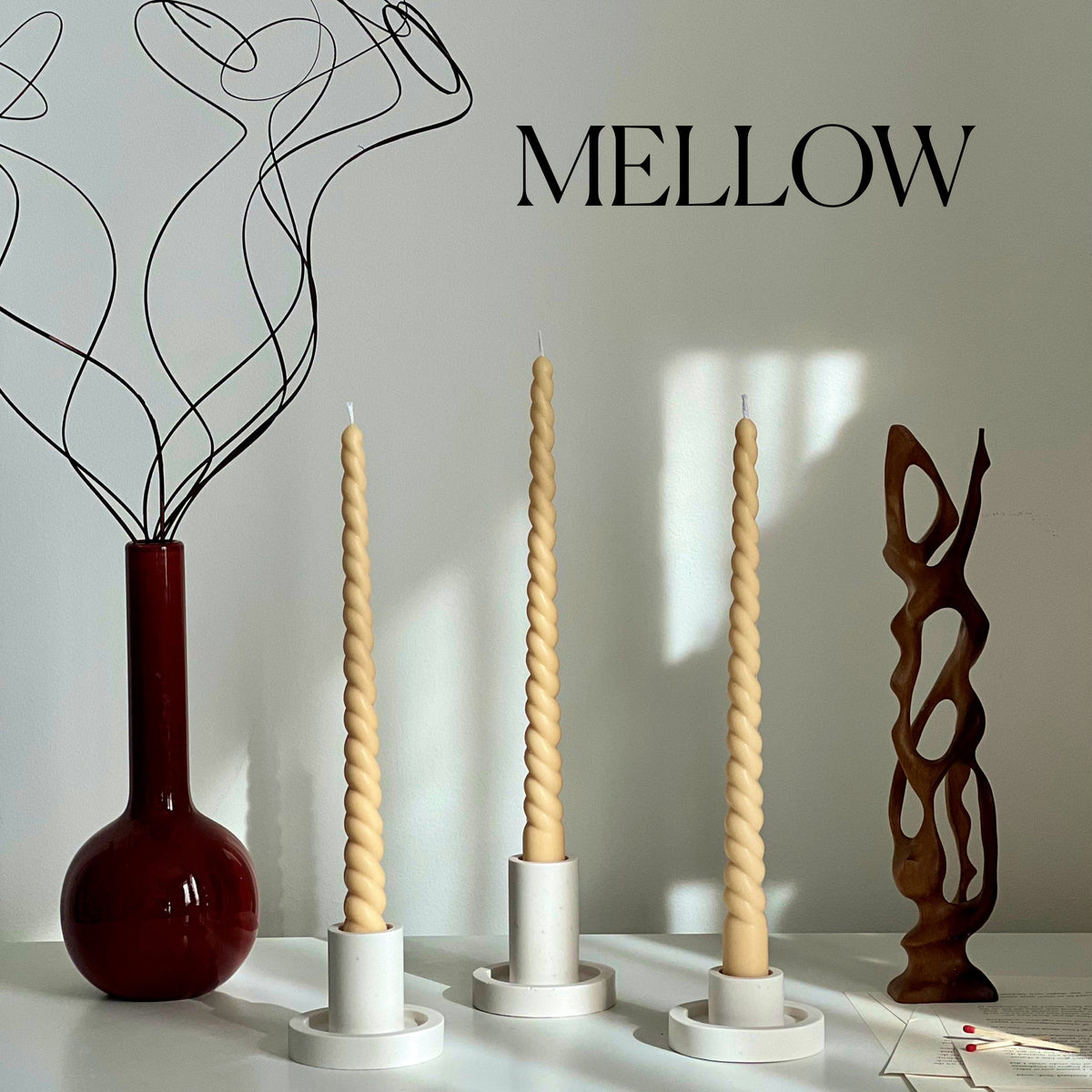 Tall Twisted Soy Wax Taper Candle: Handmade Pastel Decor-5
