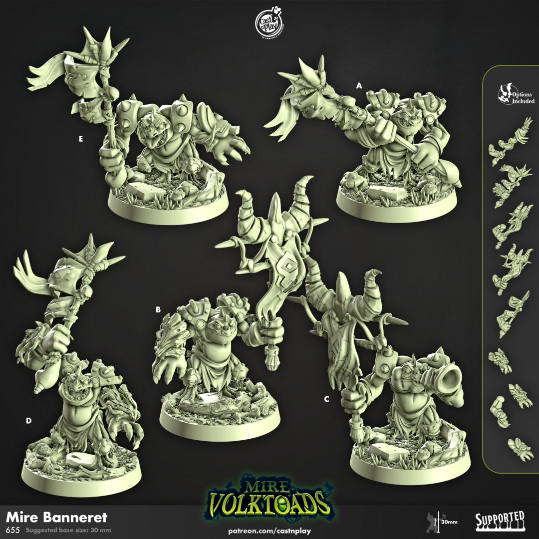 Mire Banneret- Cast n Play Mire Volktoads | DnD Miniature | Beastmen | Toad | Frog | Bullywug, Monster, Fighter | Banner | Barbarian | Melee-1