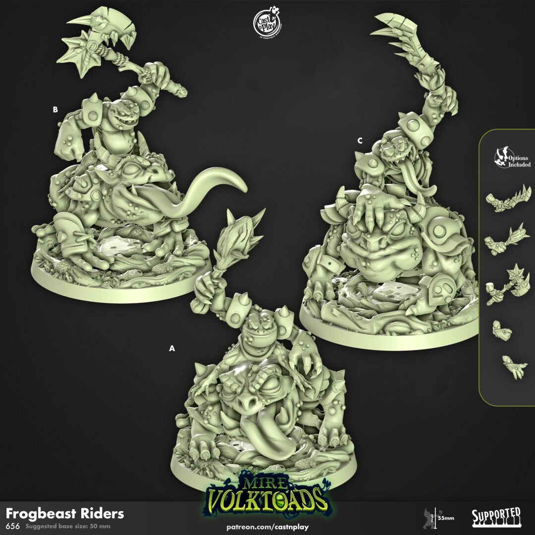 Frogbeast Rider - Cast n Play Mire Volktoads | DnD Miniature | Beastmen | Toad | Frog | Bullywug, Monster, Fighter, Mount, Barbarian | Melee-1