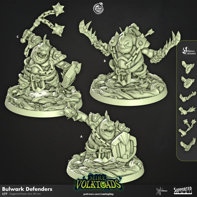 Bulwark Defenders - Cast n Play Mire Volktoads | DnD Miniature | Beastmen | Toad | Frog | Bullywug, Monster, Fighter, Barbarian, Melee, Tank-1