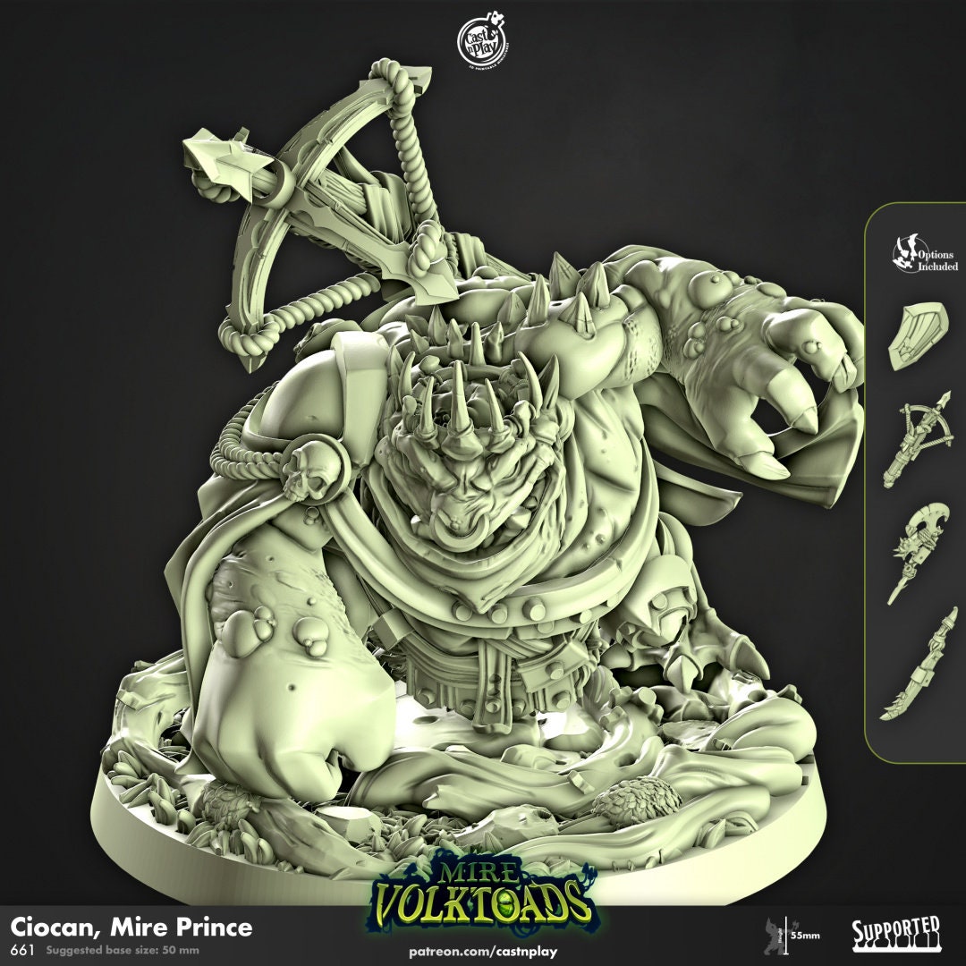 Ciocan, Mire Prince - Cast n Play Mire Volktoads | DnD Miniature | Beastmen | Toad | Frog | Bullywug, Monster, Fighter, Barbarian, Boss-1