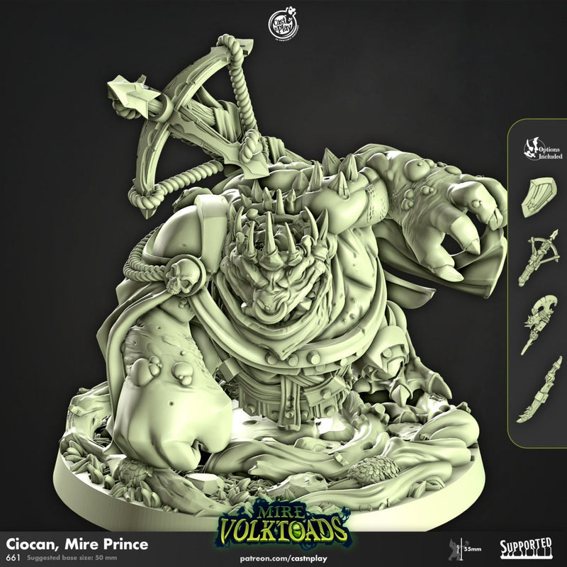 Ciocan, Mire Prince - Cast n Play Mire Volktoads | DnD Miniature | Beastmen | Toad | Frog | Bullywug, Monster, Fighter, Barbarian, Boss-1