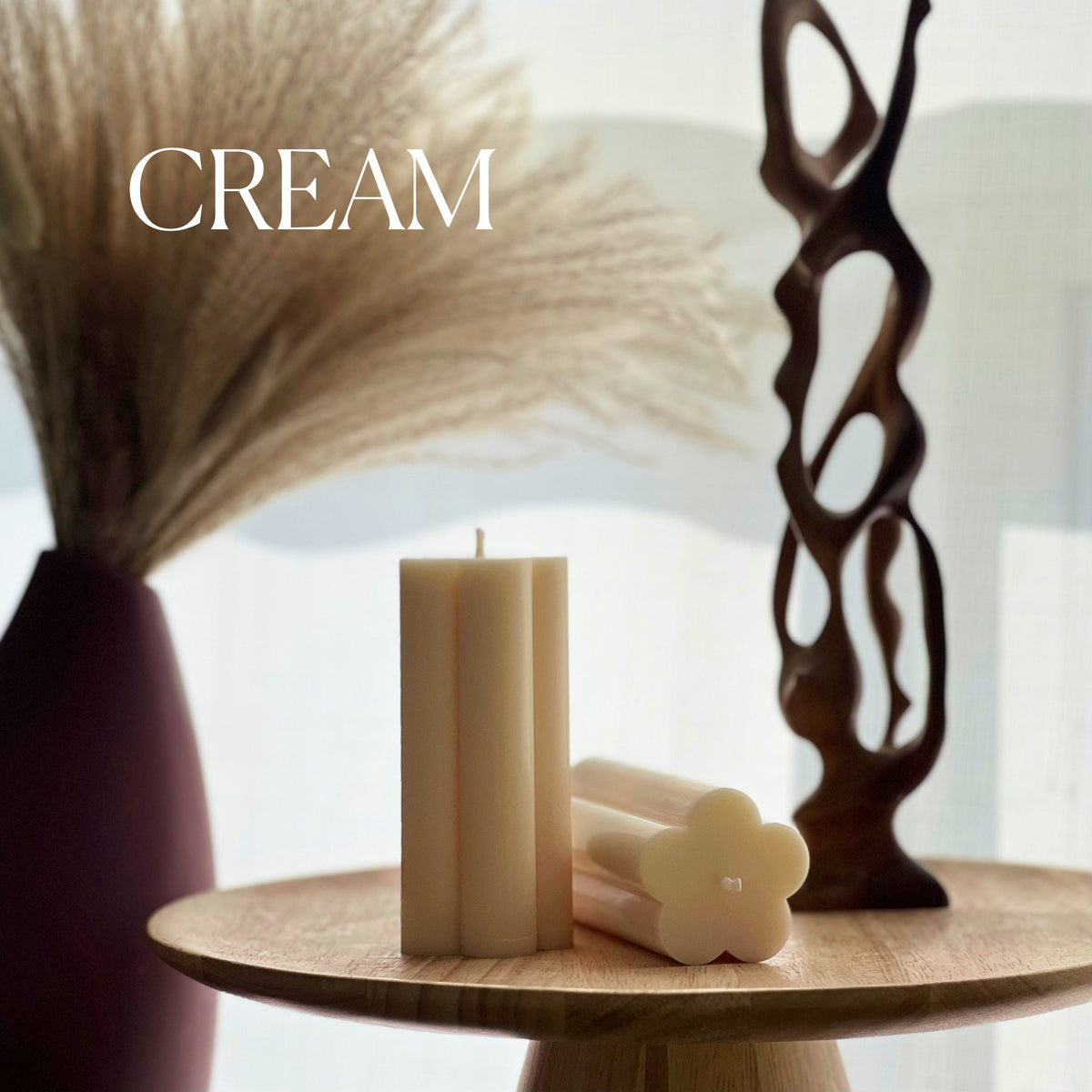 Flower Pillar Soy Candle: Minimalist Home Decor, Unscented Vegan Candle-4