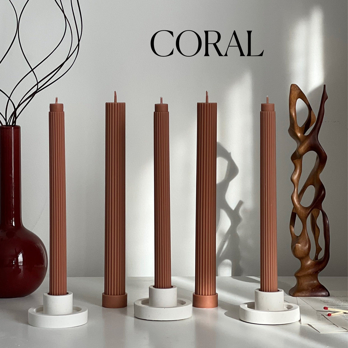 Ribbed Soy Wax Taper Candle: Handmade Unscented Pillar-2