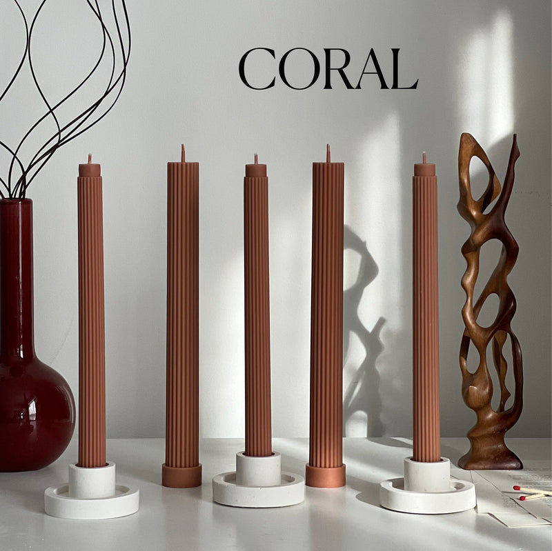 Ribbed Soy Wax Taper Candle: Handmade Unscented Pillar-2