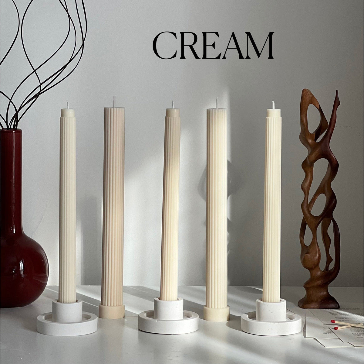 Ribbed Soy Wax Taper Candle: Handmade Unscented Pillar-4