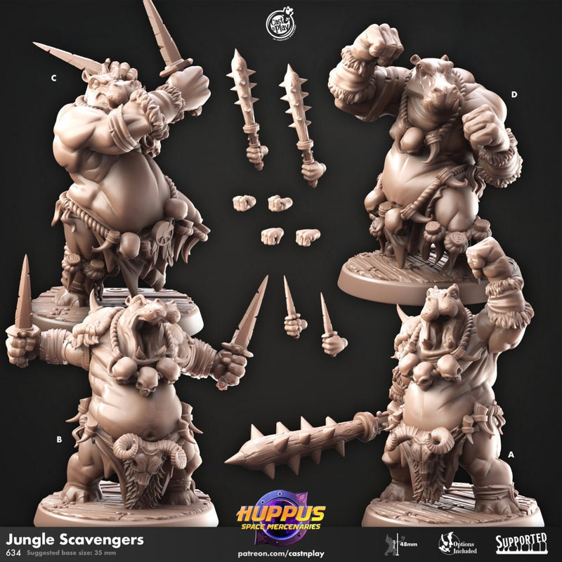 Jungle Scavengers - Cast n Play Huppus Space Mercenaries | DnD Miniature Giff, Hippo, Monk, Ranger, Druid, Fighter, Bard, Melee, Unarmed-1