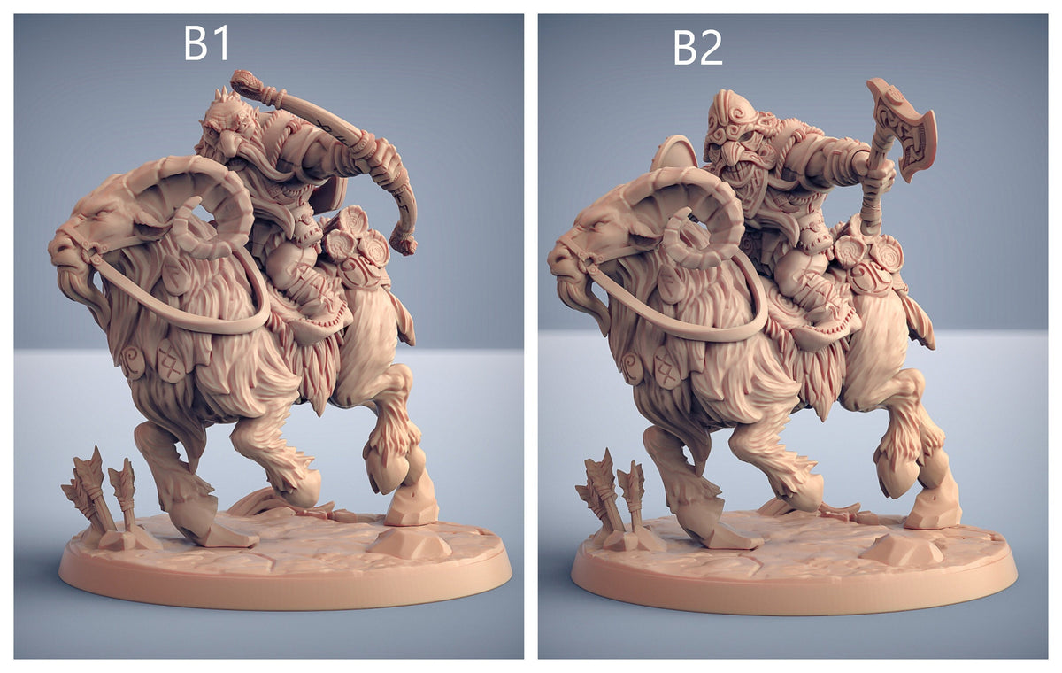 Dwarven Ram Riders - Artisans Guild | Dwarf | Male | Female | Mounted | Melee | Ranged | Fighter | Ranger | Fantasy | DnD | Pathfinder, 32mm-5