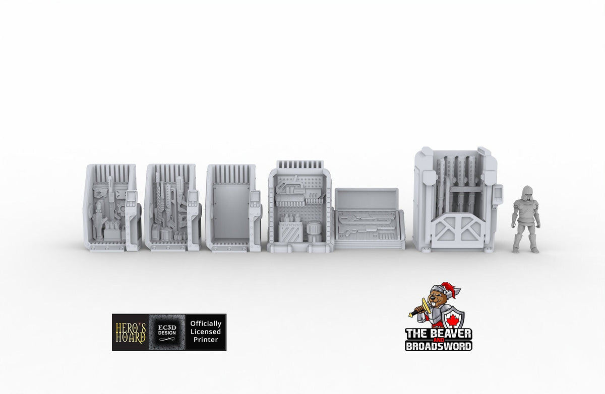 Arms Dealer Scatter Terrain mini set - Novus Landing, EC3D, Infinity, Legion, Sci-fi, Cyberpunk 2077, Wargaming Scenery, Black Market