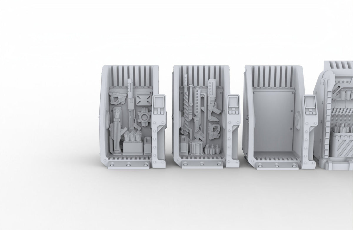 Arms Dealer Scatter Terrain mini set - Novus Landing, EC3D, Infinity, Legion, Sci-fi, Cyberpunk 2077, Wargaming Scenery, Black Market-3