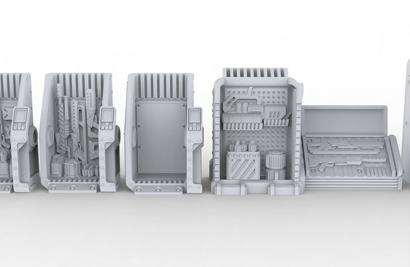 Arms Dealer Scatter Terrain mini set - Novus Landing, EC3D, Infinity, Legion, Sci-fi, Cyberpunk 2077, Wargaming Scenery, Black Market-4