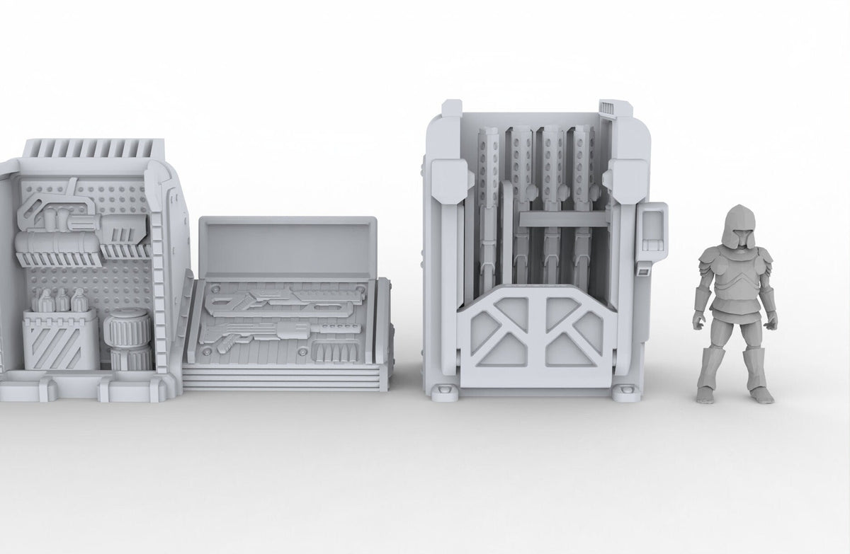 Arms Dealer Scatter Terrain mini set - Novus Landing, EC3D, Infinity, Legion, Sci-fi, Cyberpunk 2077, Wargaming Scenery, Black Market-5