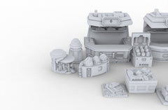 Black Market Scatter Terrain mini set - Novus Landing, Stalls, Marketplace, EC3D, Infinity, Legion Sci-fi, Cyberpunk 2077, Wargaming-5
