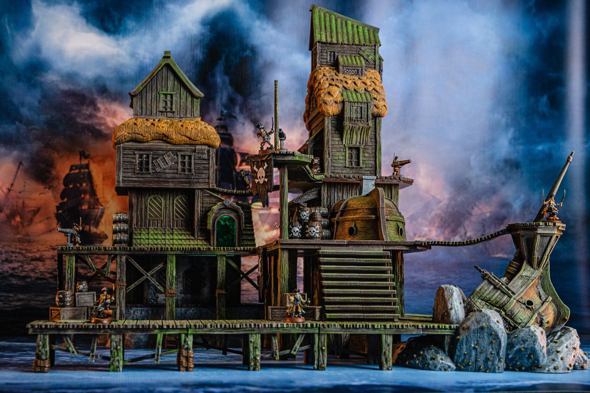 Pirate Dock - Pirates vs. Sailors Nightmare At Sea - DnD, Wargaming, Ocean, Boat, Ship, Docks, Tortuga, Black Flag, Pathfinder, Age of Sail-1
