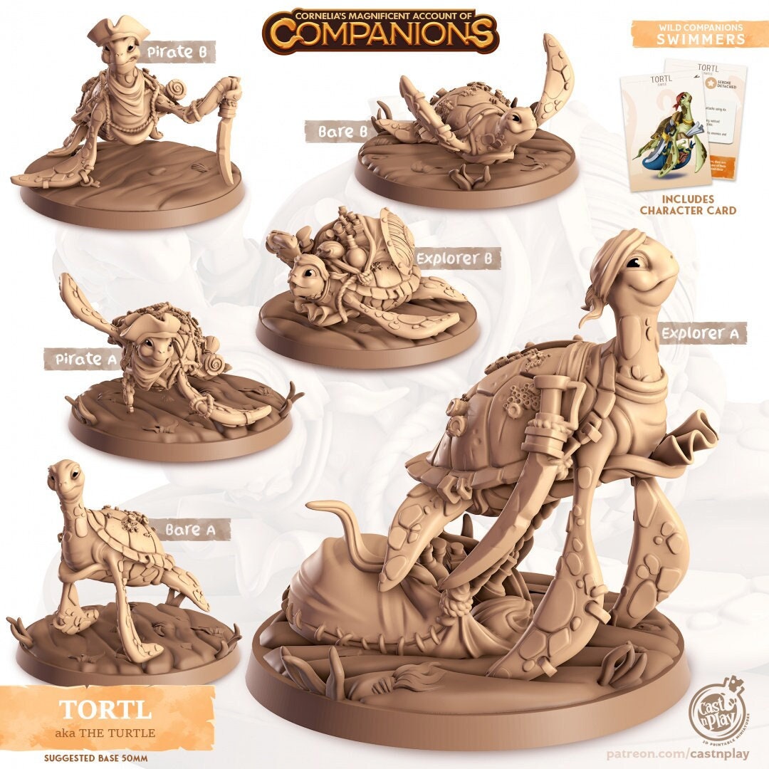 Tortl - dnd Turtle mini - Cast N Play, Swimmer, Ocean, Friend, Wizard Familiar, Animal Companion, Ranger, Druid Form, Pirate, Explorer