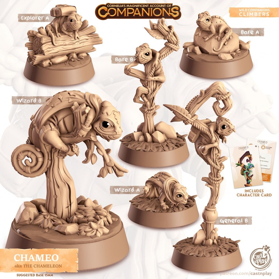 Chameo - dnd Chameleon mini - Cast N Play, Lizard, Climber, Friend, Wizard Familiar, Animal Companion, Ranger, Druid Form, Wizard, Explorer-1