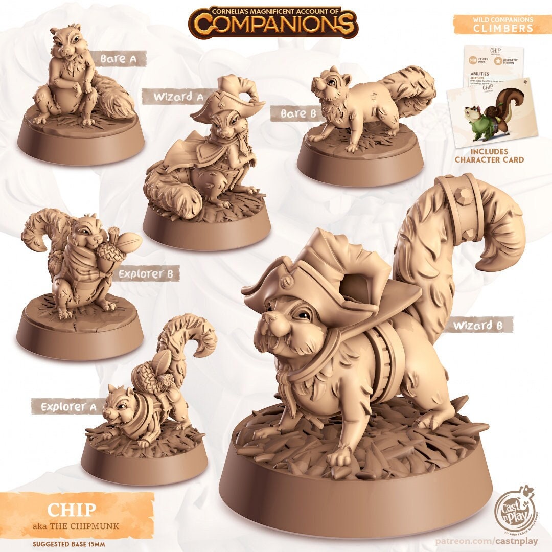 Chip - dnd Chipmunk mini - Cast N Play, Rodent, Climber, Friend, Wizard Familiar, Animal Companion, Ranger, Druid Form, Explorer, Wizard-1