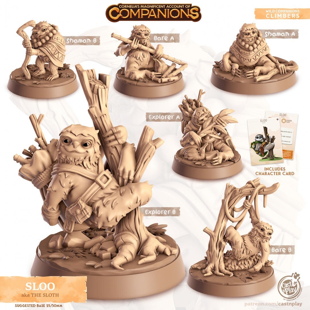 Sloo - dnd Sloth mini - Cast N Play, Climber, Friend, Wizard Familiar, Animal Companion, Ranger, Druid Form, Shaman, Explorer-1