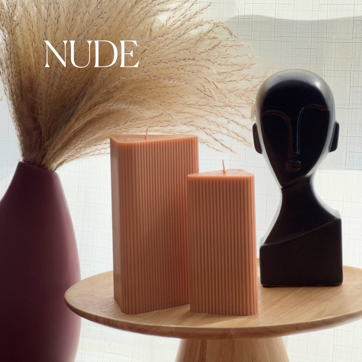 Ribbed Triangular Pillar Soy Wax Candle Set | Unscented Decorative Candles-2