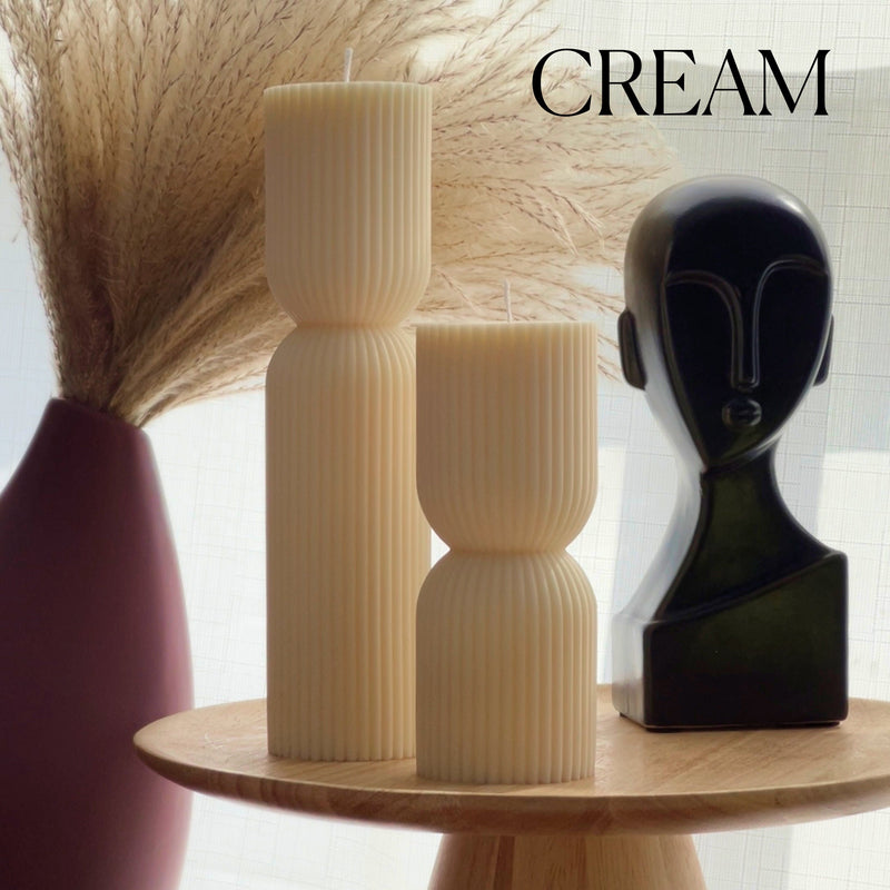 Ribbed Hourglass Pillar Candle: Sculptural Soy Wax Candle-3