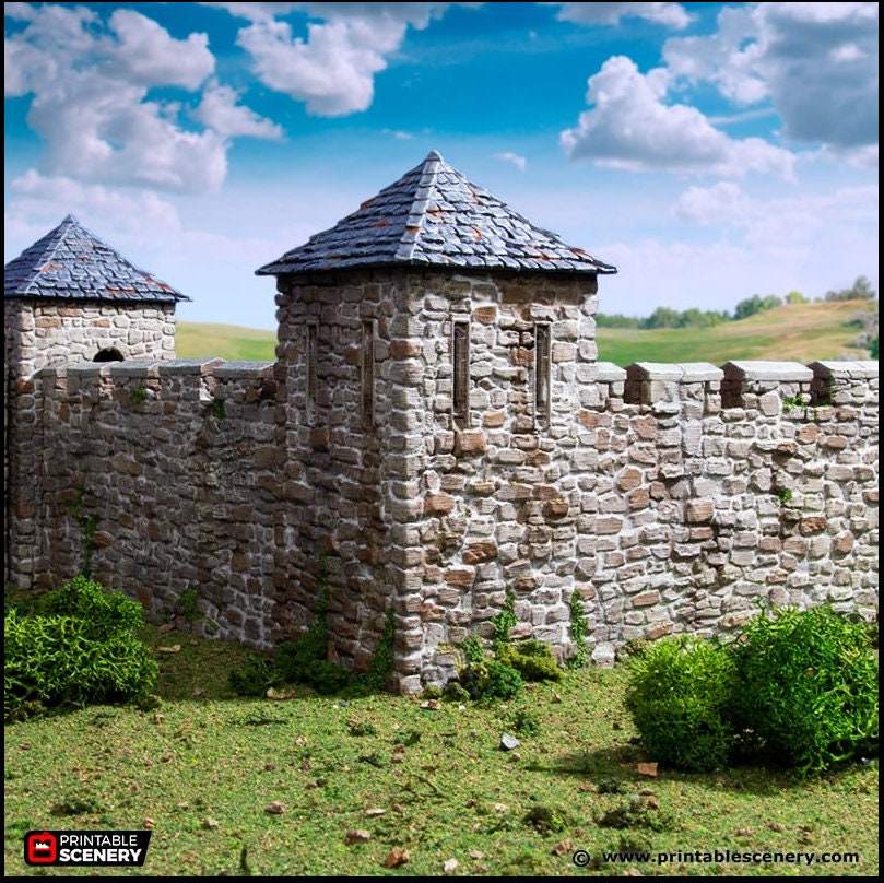 Norman Fort Walls - Corner Towers - King and Country, DnD, Pathfinder, 15mm, 28mm, 32mm, wargaming terrain, scatter scenery D&D castle-1