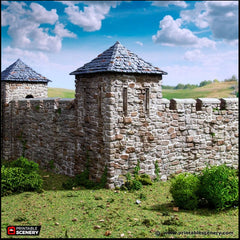 Norman Fort Walls - Corner Towers - King and Country, DnD, Pathfinder, 15mm, 28mm, 32mm, wargaming terrain, scatter scenery D&D castle-1