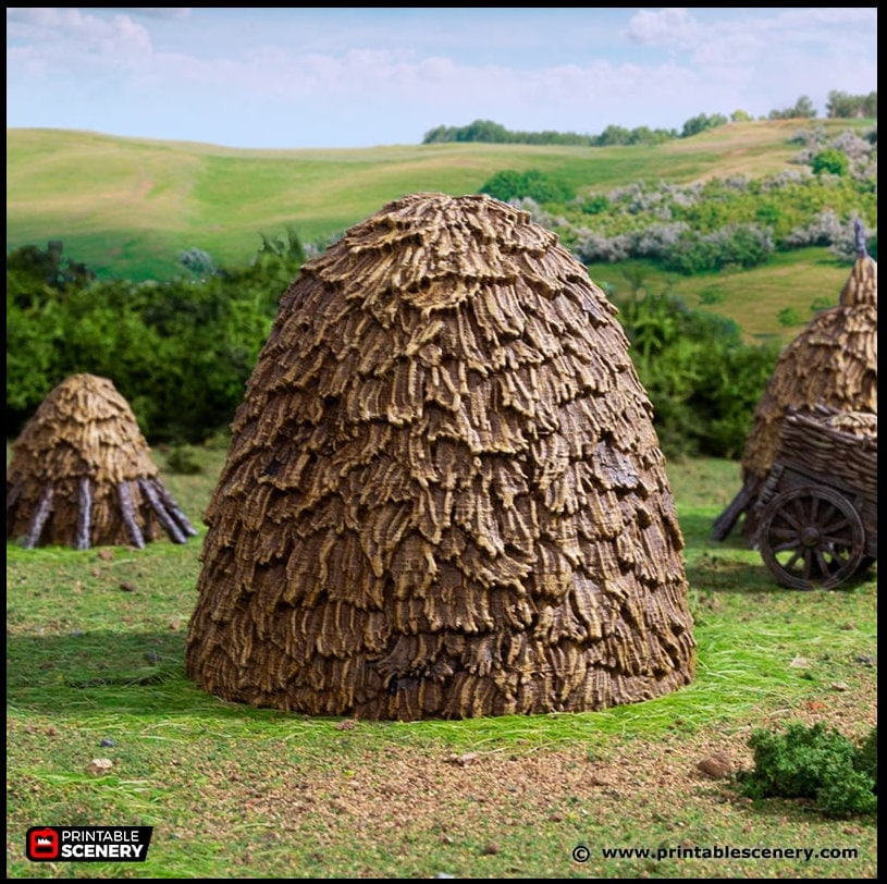 Haystacks - King and Country, DnD, Pathfinder, 15mm, 28mm, 32mm, wargaming terrain, scatter scenery D&D medieval village, farm, cart, hay-3