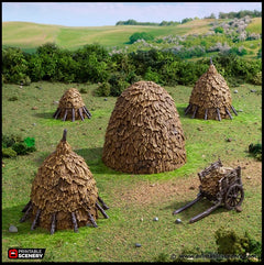 Haystacks - King and Country, DnD, Pathfinder, 15mm, 28mm, 32mm, wargaming terrain, scatter scenery D&D medieval village, farm, cart, hay-1