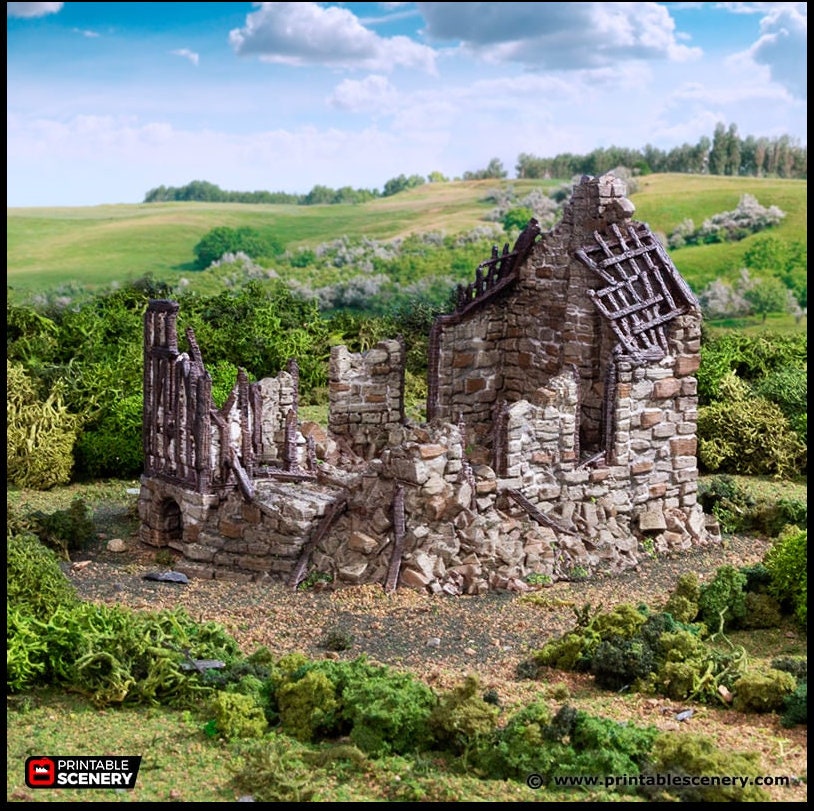 Ruined Barleyway Cottage - King and Country, DnD, Pathfinder, 15mm, 28mm, 32mm, wargaming terrain, scatter scenery D&D medieval village