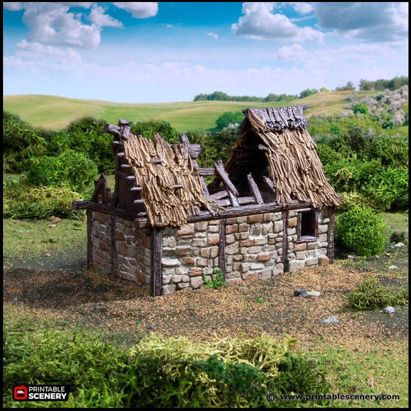 Ruined Norman Stone Barn - King and Country, DnD, Pathfinder, 15mm, 28mm, 32mm, wargaming terrain, scatter scenery D&D farm, fields, village-5