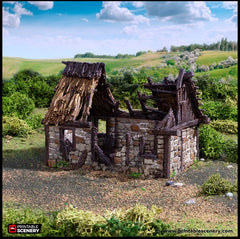 Ruined Norman Stone Barn - King and Country, DnD, Pathfinder, 15mm, 28mm, 32mm, wargaming terrain, scatter scenery D&D farm, fields, village-1