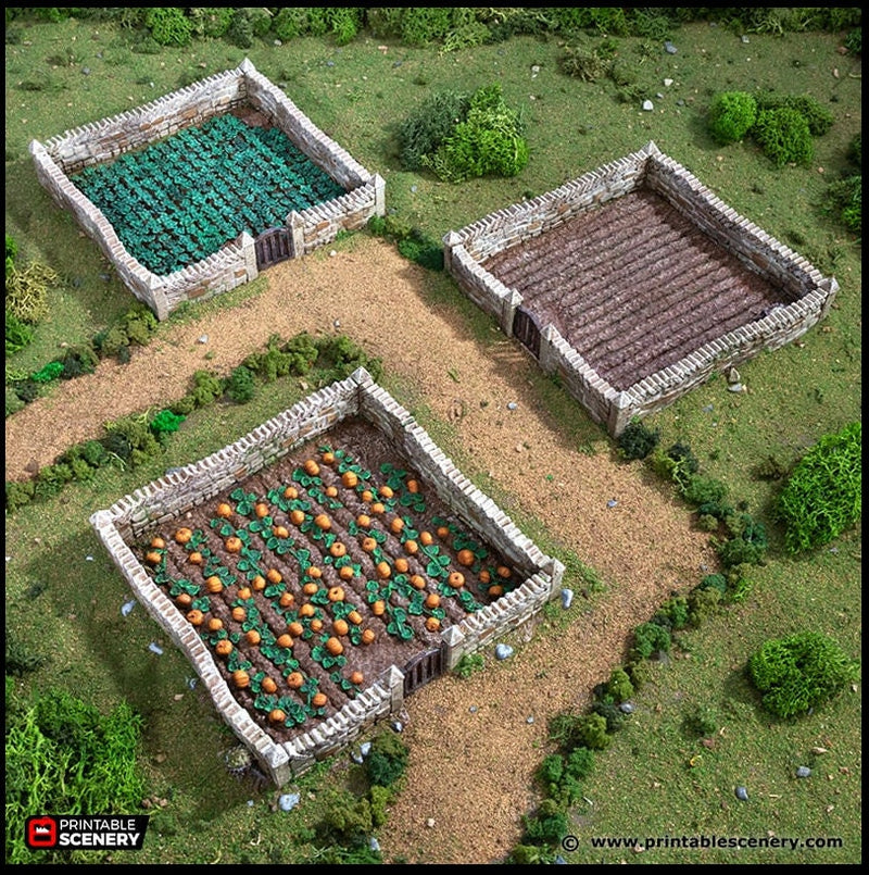 Farm Fields Set - King and Country, DnD, Pathfinder, 15mm, 28mm, 32mm, wargaming terrain, scenery D&D farm, crops, pumpkin, medieval village-1