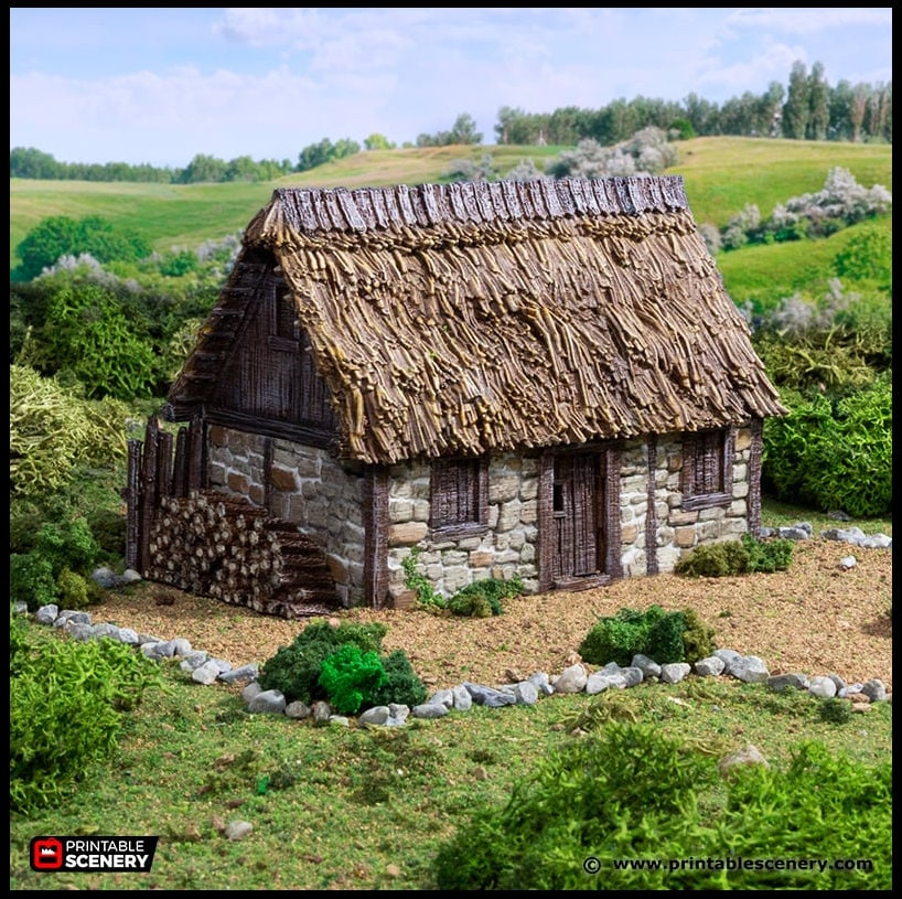 Norman Stone Barn - King and Country, DnD, Pathfinder, 15mm, 28mm, 32mm, wargaming terrain, scenery D&D farm, crops, medieval village, town