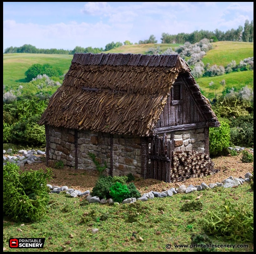 Norman Stone Barn - King and Country, DnD, Pathfinder, 15mm, 28mm, 32mm, wargaming terrain, scenery D&D farm, crops, medieval village, town-6