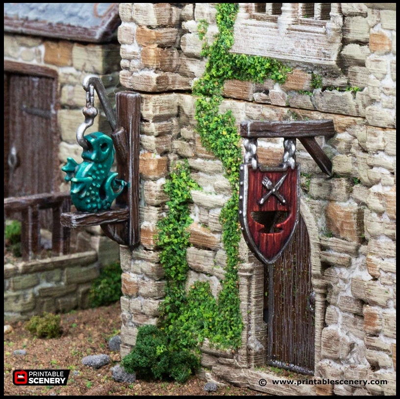 Town Trade Signs - King and Country, DnD, Pathfinder, 15mm, 28mm, 32mm, wargaming terrain, scenery D&D shop, merchant, smithy, farm, inn-5