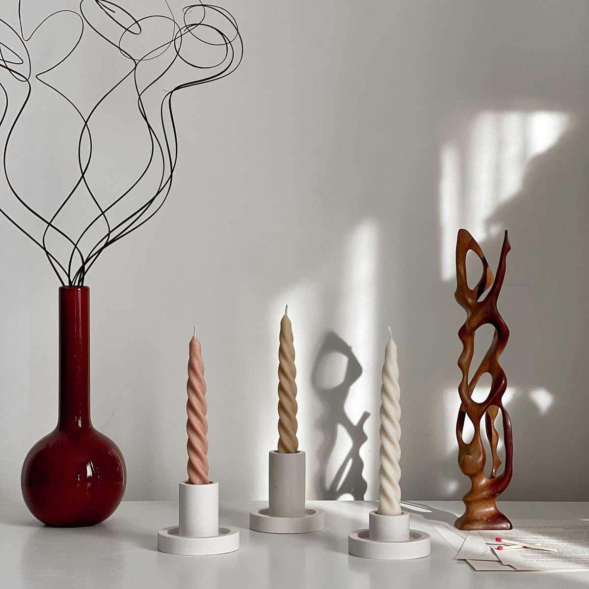 Handmade Twisted Soy Wax Taper Candle: Pastel Dinner Candle-5