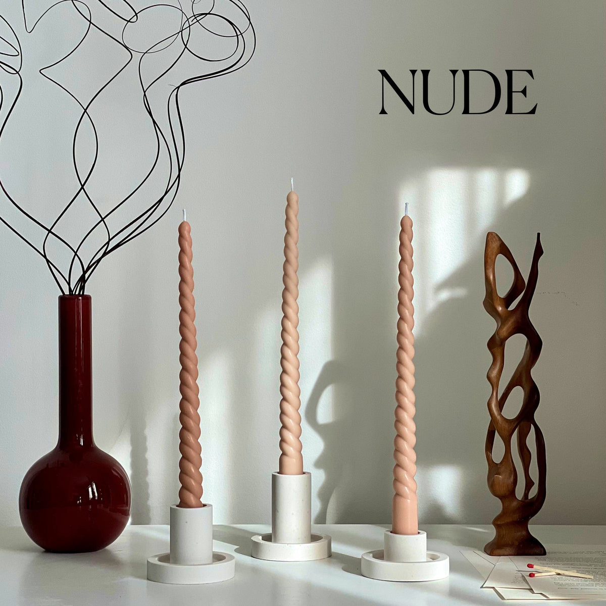 Tall Twisted Soy Wax Taper Candle: Handmade Pastel Decor-3
