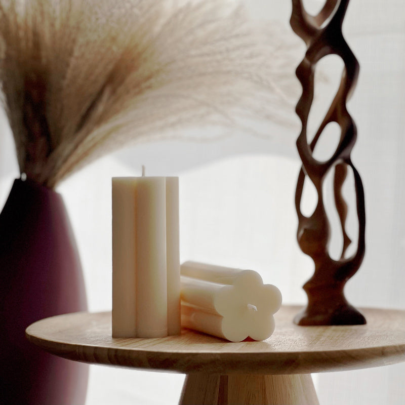 Flower Pillar Soy Candle: Minimalist Home Decor, Unscented Vegan Candle-1