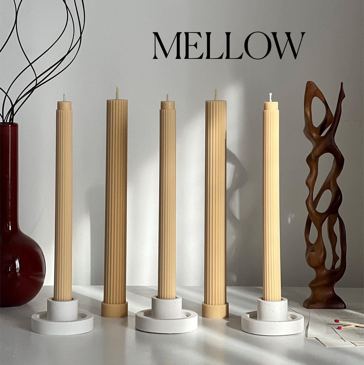 Ribbed Soy Wax Taper Candle: Unscented Event Decor-5