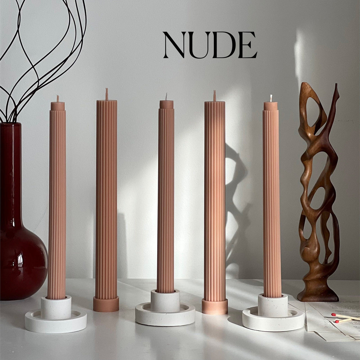 Ribbed Soy Wax Taper Candle: Handmade Unscented Pillar-3