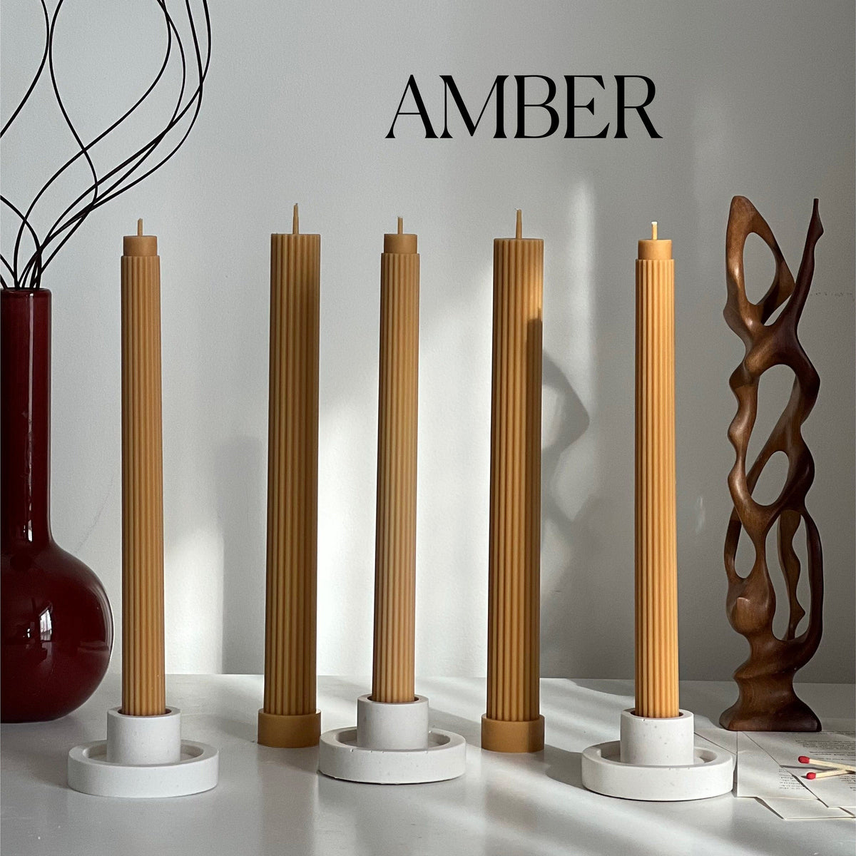 Ribbed Soy Wax Taper Candle: Unscented Event Decor-6