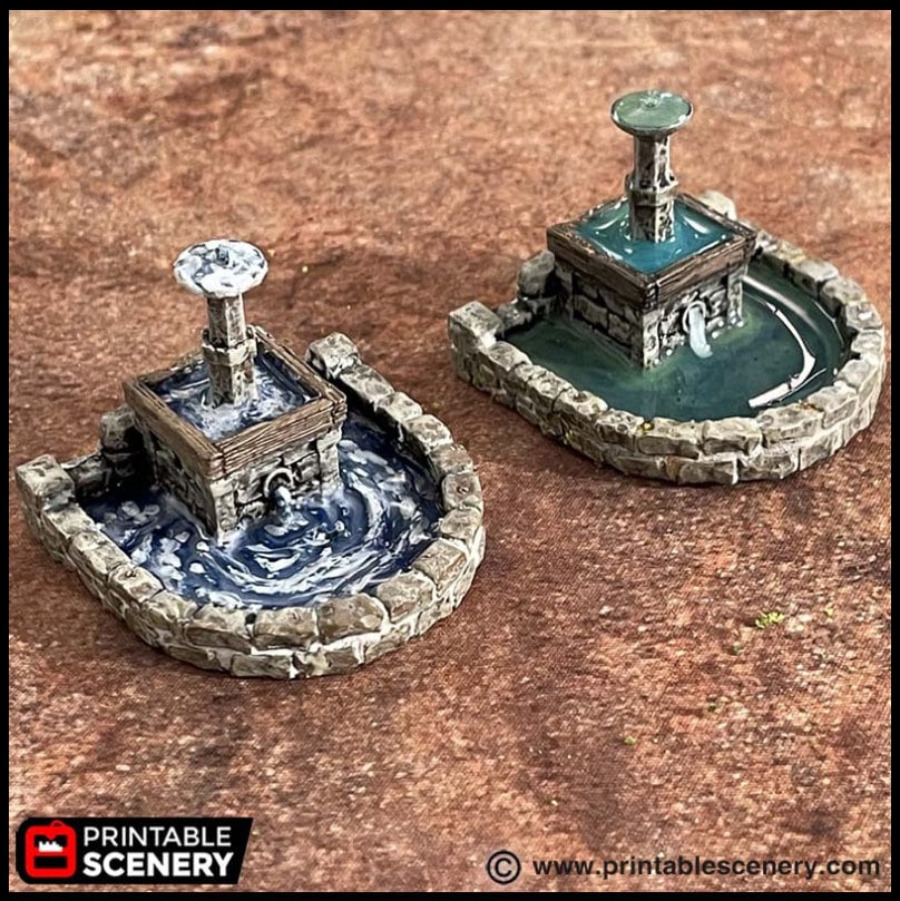 Town Fountains - King and Country, DnD, Pathfinder, 15mm, 28mm, 32mm, wargaming terrain, scenery D&D shop, medieval village, square, town-4