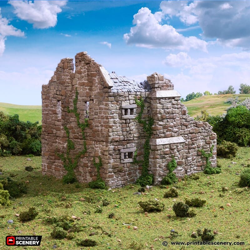 Ruined Norman Stone Manor - King and Country, DnD, Pathfinder, 15mm, 28mm, 32mm, wargaming terrain, scenery D&D, medieval village, castle-7