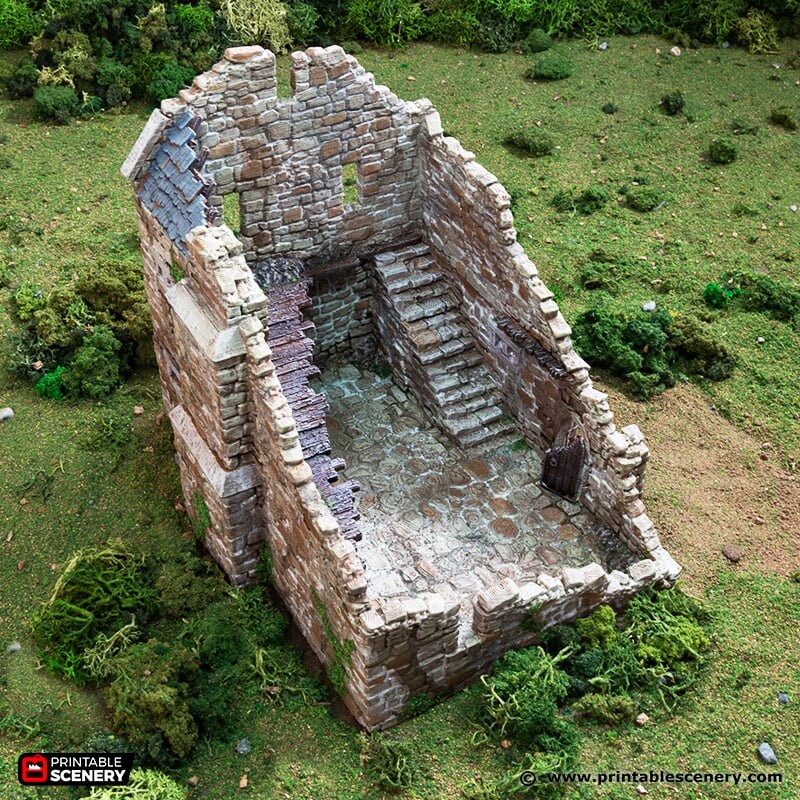 Ruined Norman Stone Manor - King and Country, DnD, Pathfinder, 15mm, 28mm, 32mm, wargaming terrain, scenery D&D, medieval village, castle-3