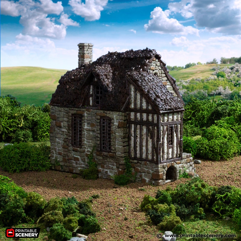 Barlyway Cottage - King and Country, DnD, Pathfinder, 15mm, 28mm, 32mm, wargaming terrain, scenery D&D, medieval village, house, home-2