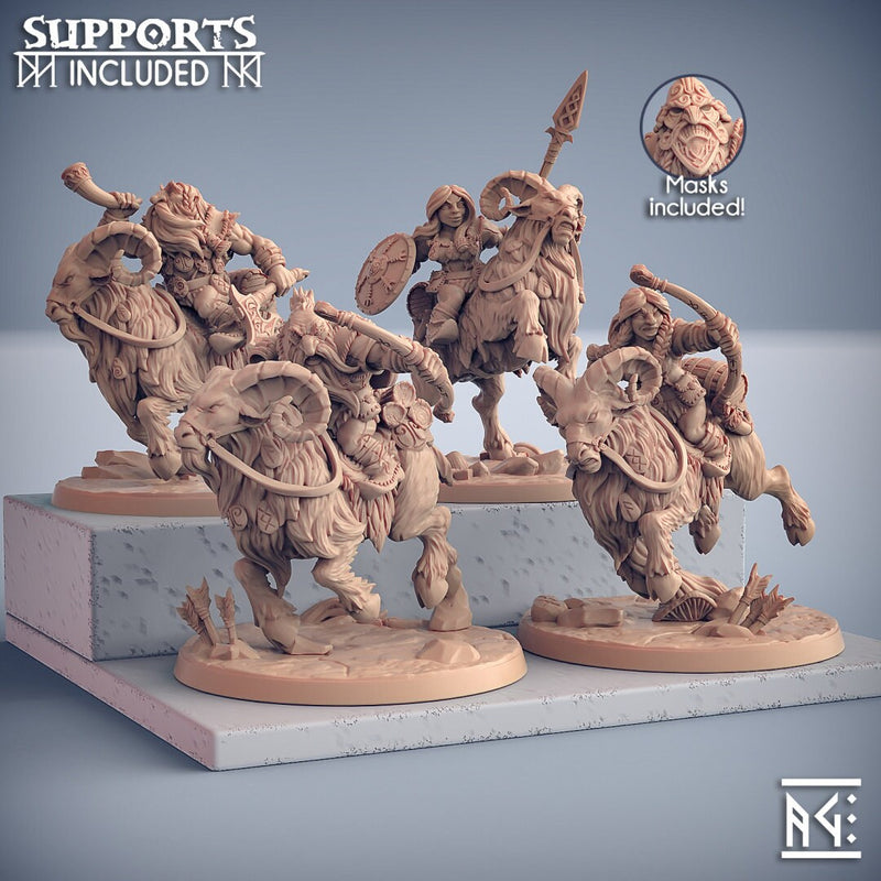 Dwarven Ram Riders - Artisans Guild | Dwarf | Male | Female | Mounted | Melee | Ranged | Fighter | Ranger | Fantasy | DnD | Pathfinder, 32mm-2