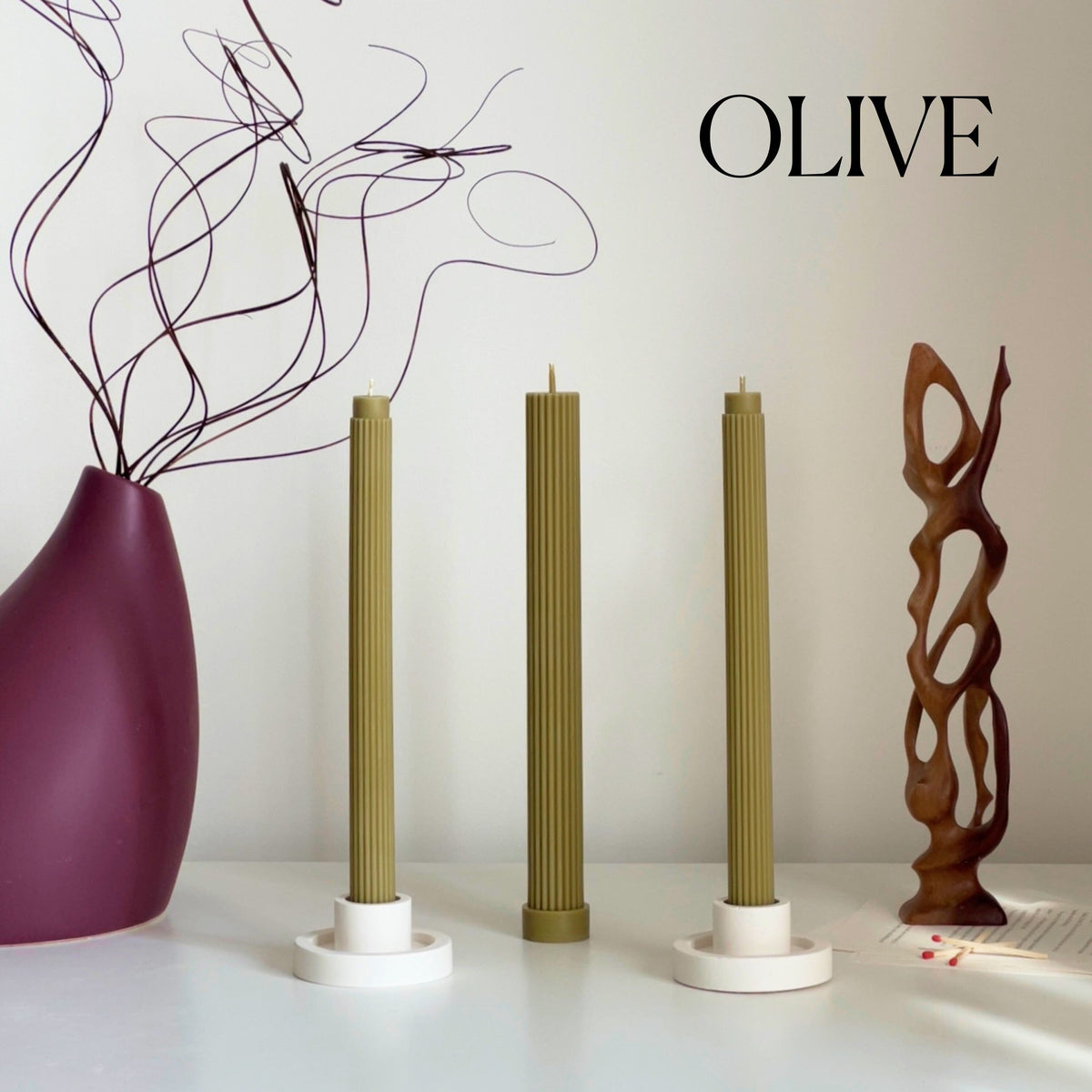 Ribbed Soy Wax Taper Candle: Handmade Unscented Pillar-8