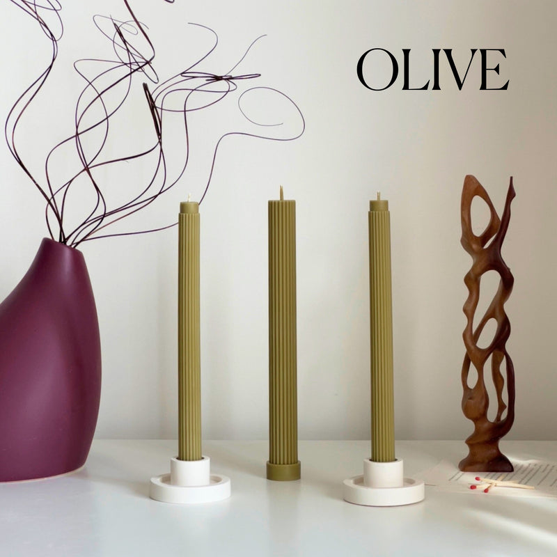 Ribbed Soy Wax Taper Candle: Handmade Unscented Pillar-8